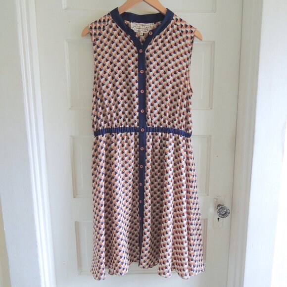 Pink Martini Blue & Orange Geo Print Retro Dress S *Runs L - Picture 2 of 10